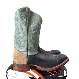 VTG Tony Lama Boots Mens Size 9 Black Green Leather Western Cowboy Made USA 4972